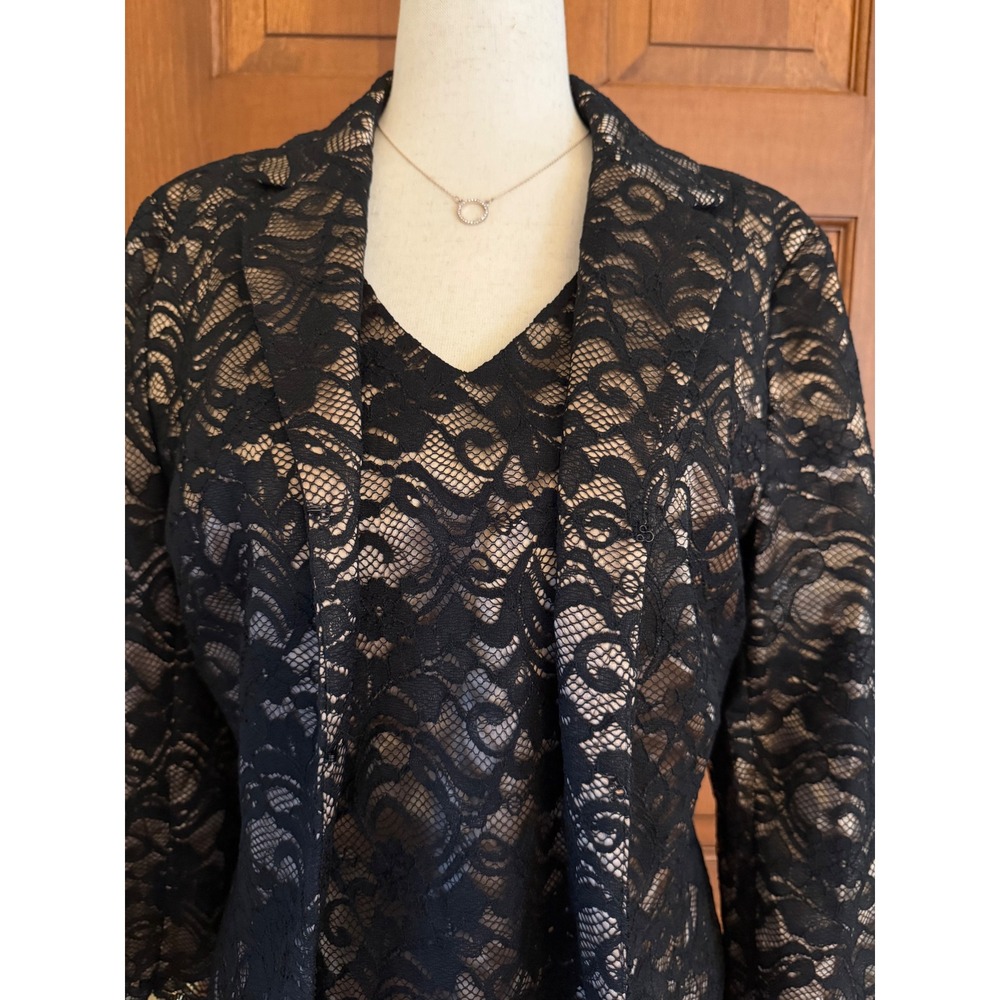 Cache 2-PC Lace Jacket Set Womens Sleeveless Shell Size 12 Black Jacket Size 10 - Picture 3 of 14